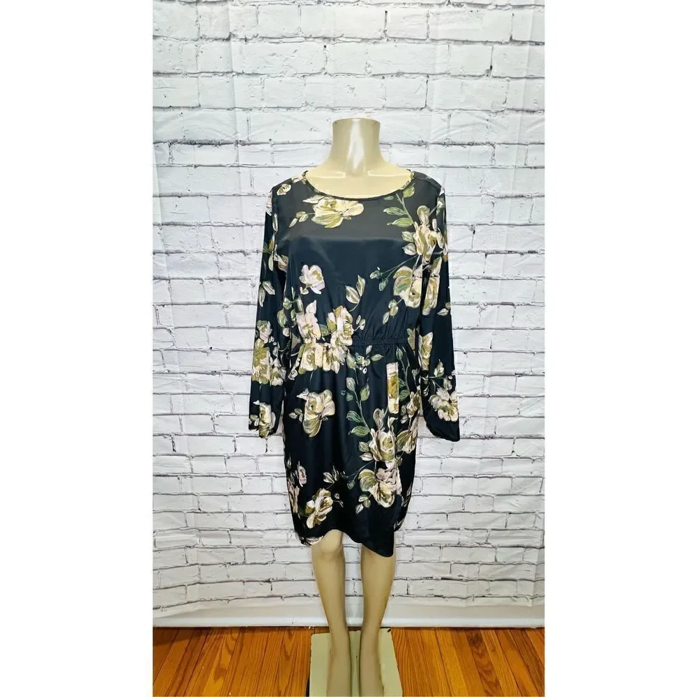 J. Crew Black Tulip Hem Knee Length Long Sleeve Floral Faux wrap  Dress Size 8